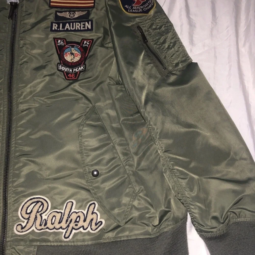 Ralph Lauren Polo Olive Bomber Jacket with Patches - Picture 6 of 8